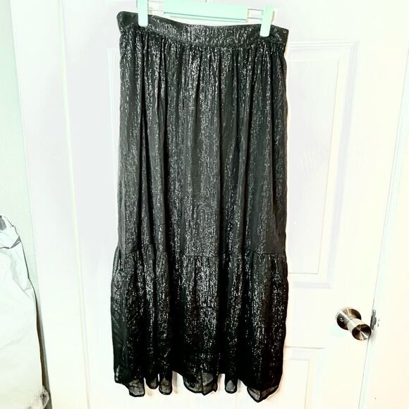 Modcloth Shimmering Rainfall Metallic Midi Skirt Tier Aline Black AU 12 US 8 NWT - Picture 4 of 12